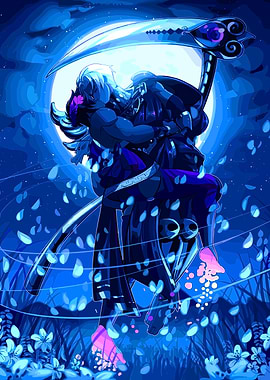 Anime Couple Embracing Under a Full Moon