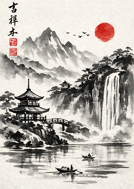 Japanese Ink Painting Landscape