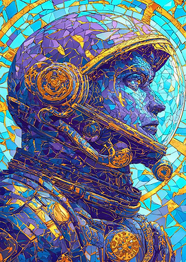Mosaic Stained Glass Astronaut Portrait