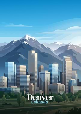 Denver Cityscape with Mountains