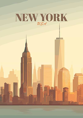 New York City Skyline Vintage Poster