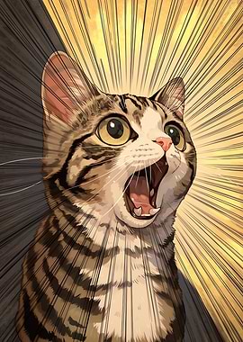 Surprised Cat with Open Mouth