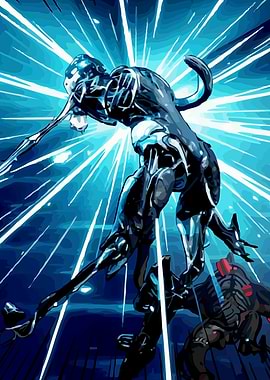 Futuristic Warrior in Blue Energy