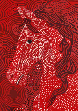 Red Horse Portrait with Dot Art