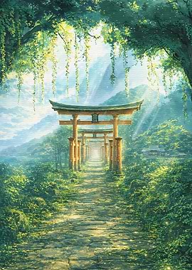 Path of Torii Gates in a Lush Forest