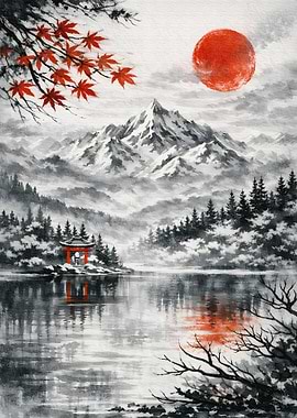 Serene Japanese Mountain Lake Landscape