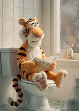 Tiger Reading on Toilet