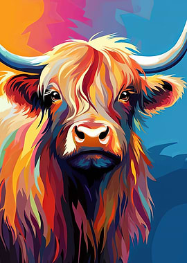 Colorful Highland Cow Portrait