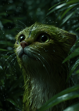 Green Cat in the Rain