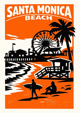 Santa Monica Beach Retro Poster
