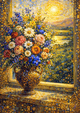 Vase of Flowers by a Sunny Window