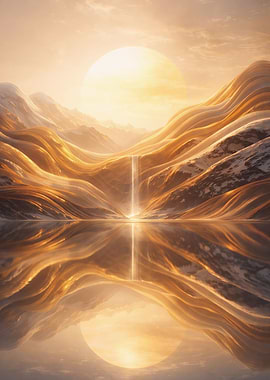 Golden Mountain Landscape Reflection