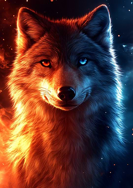 Fiery and Icy Wolf Portrait