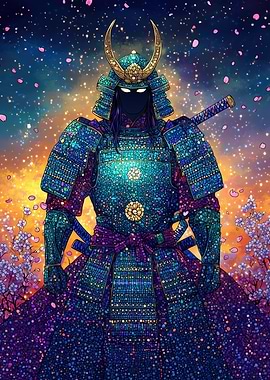 Samurai Warrior in Cosmic Bloom