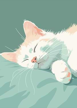Sleeping Cat on a Pillow