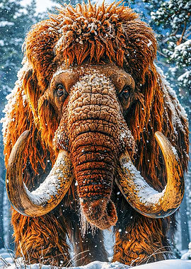 Woolly Mammoth in Snowy Forest