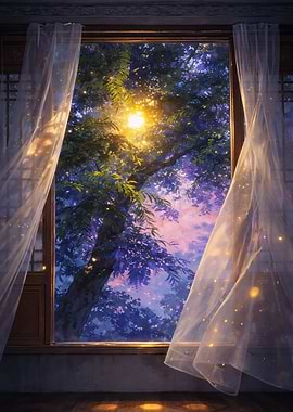Magical Forest View Through Window
