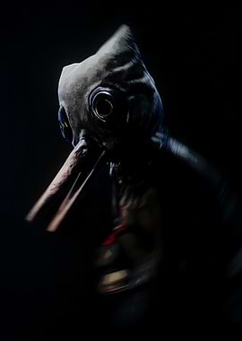 Creepy creature with beak and goggles