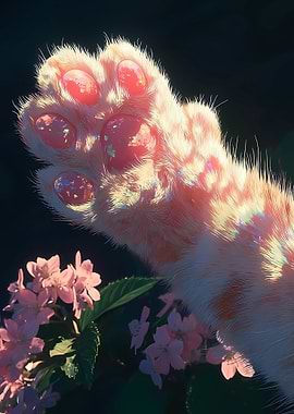 Close-up of a cat's paw with pink beans