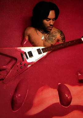Lenny Kravitz with Guitar in Red Liquid