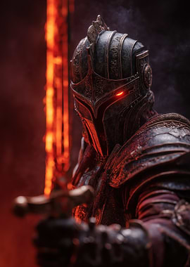 Fiery Knight with Glowing Eyes