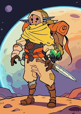 Sci-fi character with mask and sword