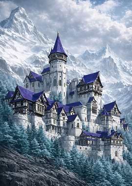 Fantasy Castle Above the Frozen Peaks