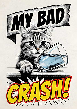 Cat knocks over glass of water