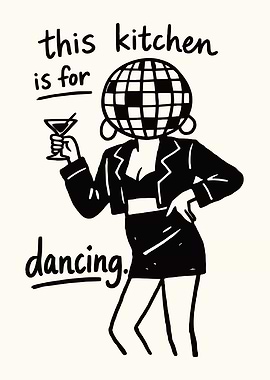 Disco Ball Head Dancing Kitchen Art