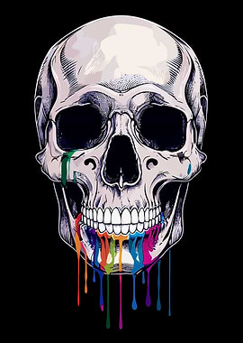 Skull with Dripping Rainbow Paint