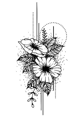Black and White Floral Tattoo Design