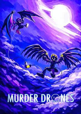 Murder Drones Flying in Purple Sky