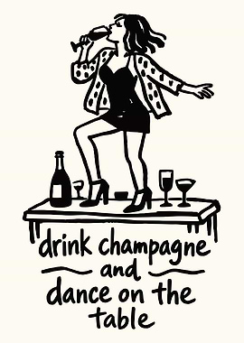 Woman dancing on table with champagne