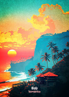 Bali Indonesia Sunset Poster
