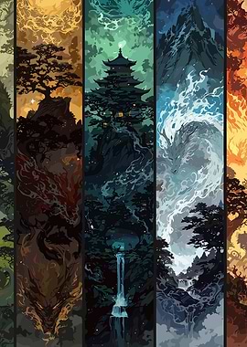 Mythical Elemental Dragons and Temples