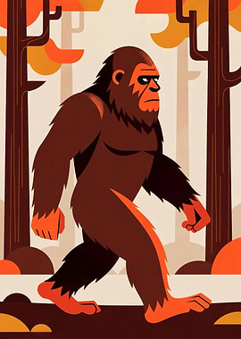 Bigfoot Walking in Forest