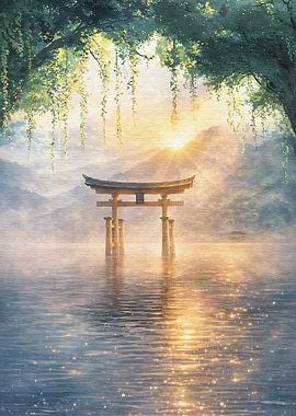 Serene Torii Gate at Sunrise