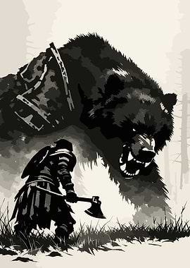 Warrior Fights Giant Bear