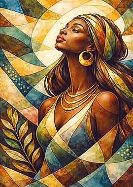 Stunning Woman in Abstract Geometric Background