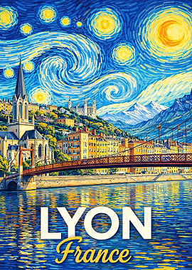 Lyon France Starry Night Painting