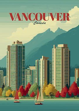 Vancouver Cityscape with Mountains and Sailboats