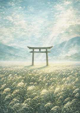 Torii Gate in a Field of Pampas Grass