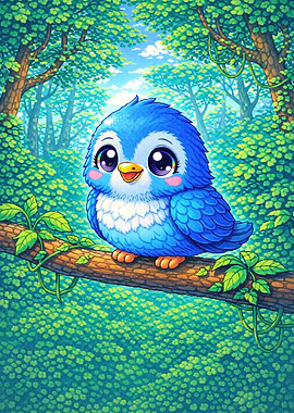 Cute Blue Bird in Forest