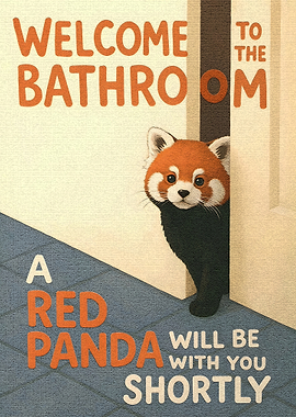 Red Panda Welcome Bathroom Sign