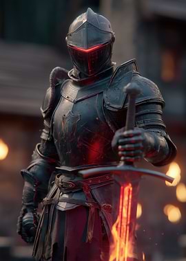 Fiery Knight with Glowing Sword