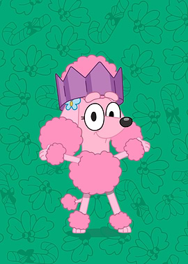 Pink Poodle with Crown and Flower