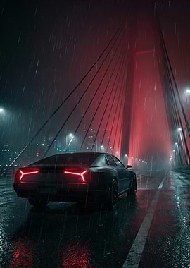 Black Vessel on Rainy Bridge