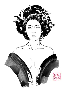 Ink Painting of a Geisha