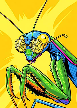 Stylized Praying Mantis with Glasses