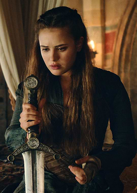 Katherine Langford Holding a Sword